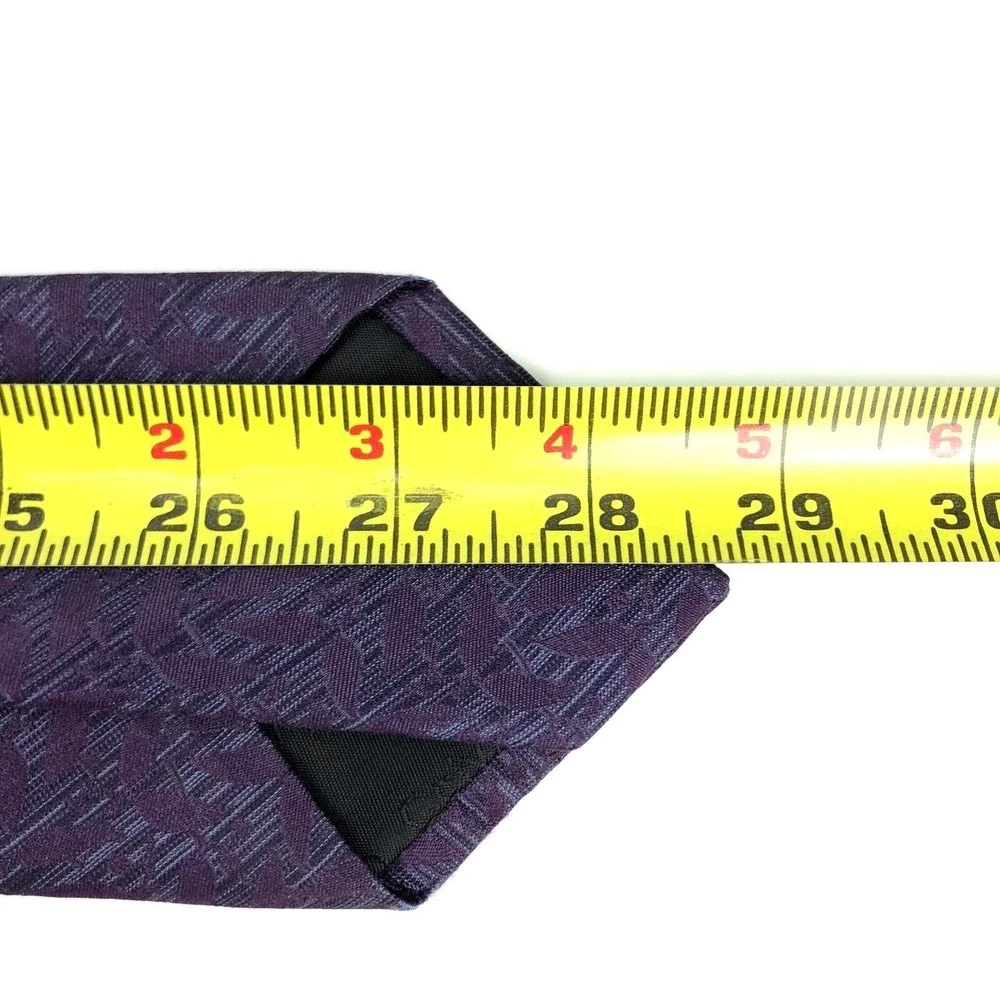 Calvin Klein Men's 100% Silk Purple Plant Leaves Detailed Striped Necktie Tie